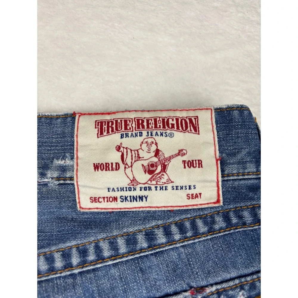 True Religion Mens 33x33 Jeans Grungy Distressed Blue Faded Denim